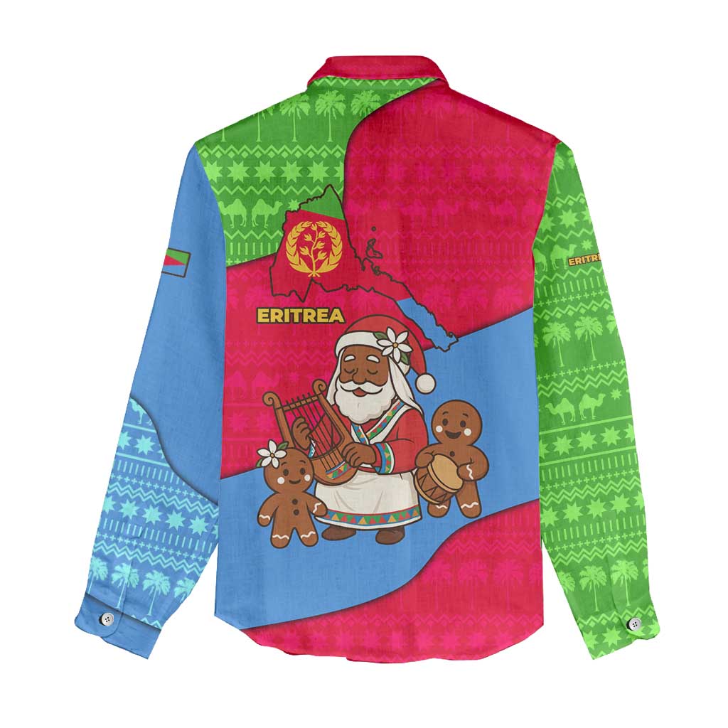 Eritrea Christmas Women Casual Shirt African Santa Gingerbread Harp National Flag Colors - African Pride