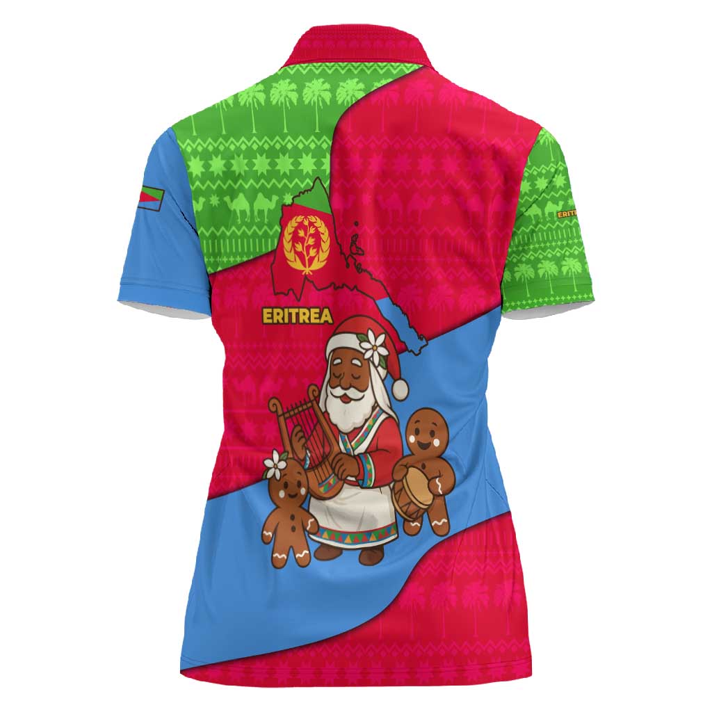 Eritrea Christmas Women Polo Shirt African Santa Gingerbread Harp National Flag Colors - African Pride