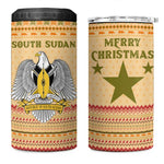 South Sudan Christmas 4 in 1 Can Cooler Tumbler Beige Tribal Pattern, National Emblem, and Green Star Motif - African Pride