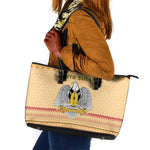 South Sudan Christmas Leather Tote Bag Beige Tribal Pattern, National Emblem, and Green Star Motif - African Pride