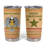 South Sudan Christmas Tumbler Cup Beige Tribal Pattern, National Emblem, and Green Star Motif - African Pride
