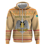 South Sudan Christmas Zip Hoodie Beige Tribal Pattern, National Emblem, and Green Star Motif - African Pride