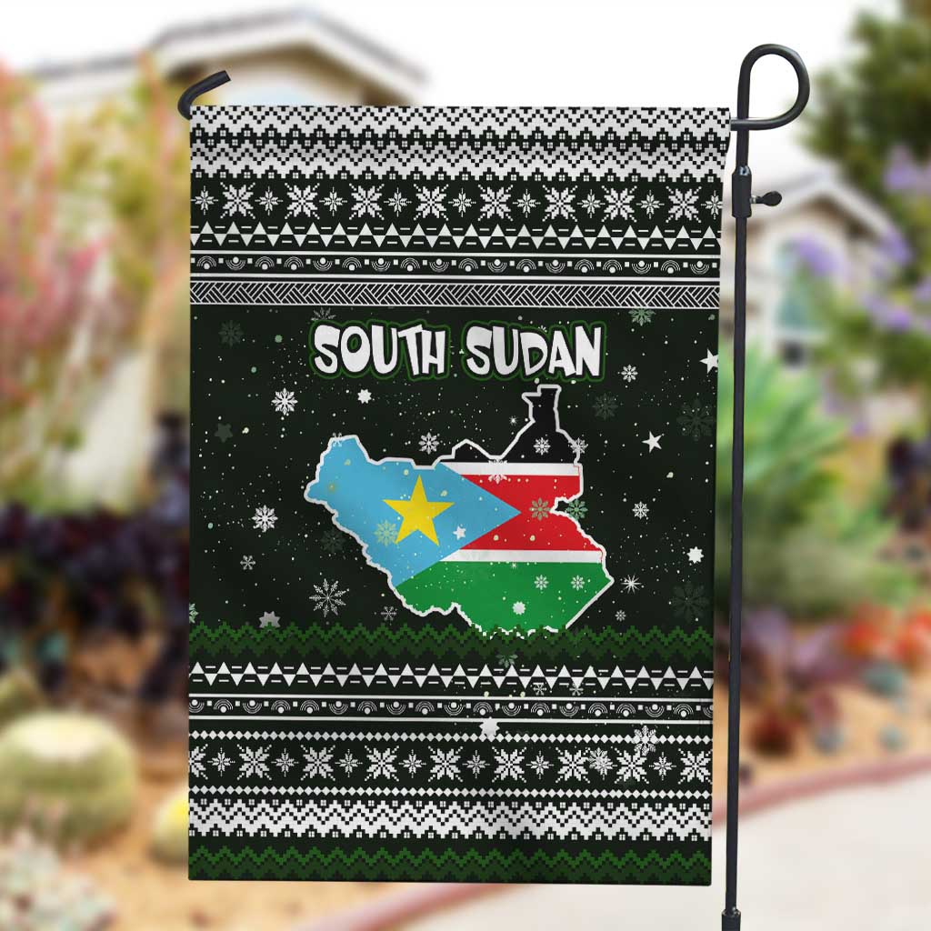 South Sudan Christmas Garden Flag National Map Flag Colors and Sleeping Rhino Motif - African Pride