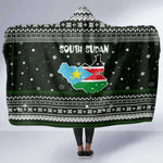 South Sudan Christmas Hooded Blanket National Map Flag Colors and Sleeping Rhino Motif - African Pride