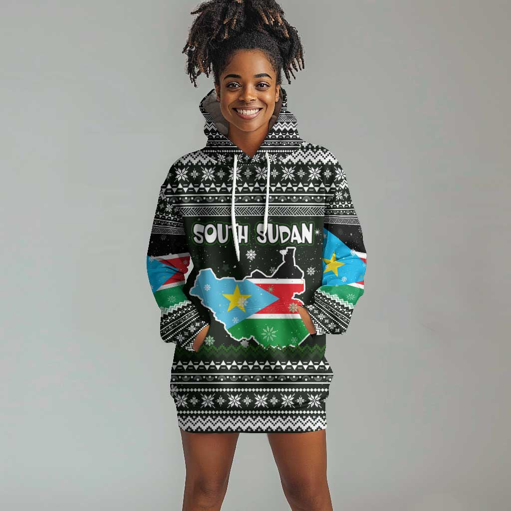 South Sudan Christmas Hoodie Dress National Map Flag Colors and Sleeping Rhino Motif - African Pride