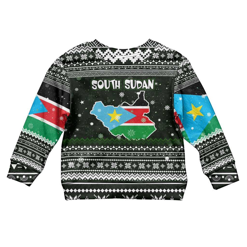 South Sudan Christmas Kid Ugly Christmas Sweater National Map Flag Colors and Sleeping Rhino Motif - African Pride