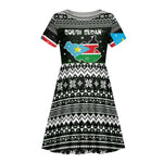 South Sudan Christmas Kid Short Sleeve Dress National Map Flag Colors and Sleeping Rhino Motif - African Pride