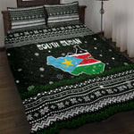 South Sudan Christmas Quilt Bed Set National Map Flag Colors and Sleeping Rhino Motif - African Pride