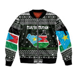 South Sudan Christmas Sleeve Zip Bomber Jacket National Map Flag Colors and Sleeping Rhino Motif - African Pride