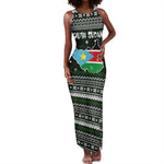 South Sudan Christmas Tank Maxi Dress National Map Flag Colors and Sleeping Rhino Motif - African Pride