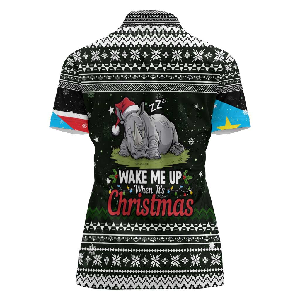 South Sudan Christmas Women Polo Shirt National Map Flag Colors and Sleeping Rhino Motif - African Pride