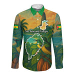 Sao Tome and Principe Long Sleeve Button Shirt Tropical Island Bird and Cocoa Forest - African Pride