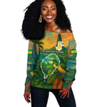 Sao Tome and Principe Off Shoulder Sweater Tropical Island Bird and Cocoa Forest - African Pride