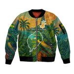 Sao Tome and Principe Sleeve Zip Bomber Jacket Tropical Island Bird and Cocoa Forest - African Pride