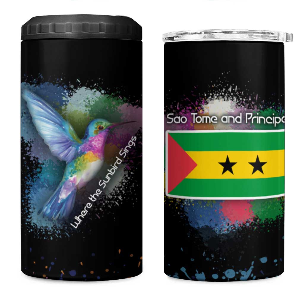 Where the Sunbird Sings 4 in 1 Can Cooler Tumbler Sao Tome and Principe Flag - Color Splash Art - African Pride
