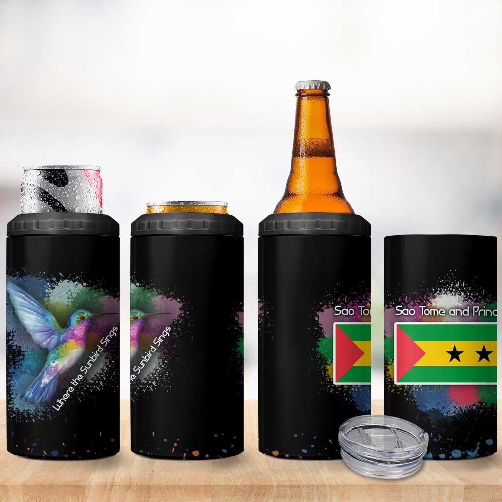 Where the Sunbird Sings 4 in 1 Can Cooler Tumbler Sao Tome and Principe Flag - Color Splash Art - African Pride