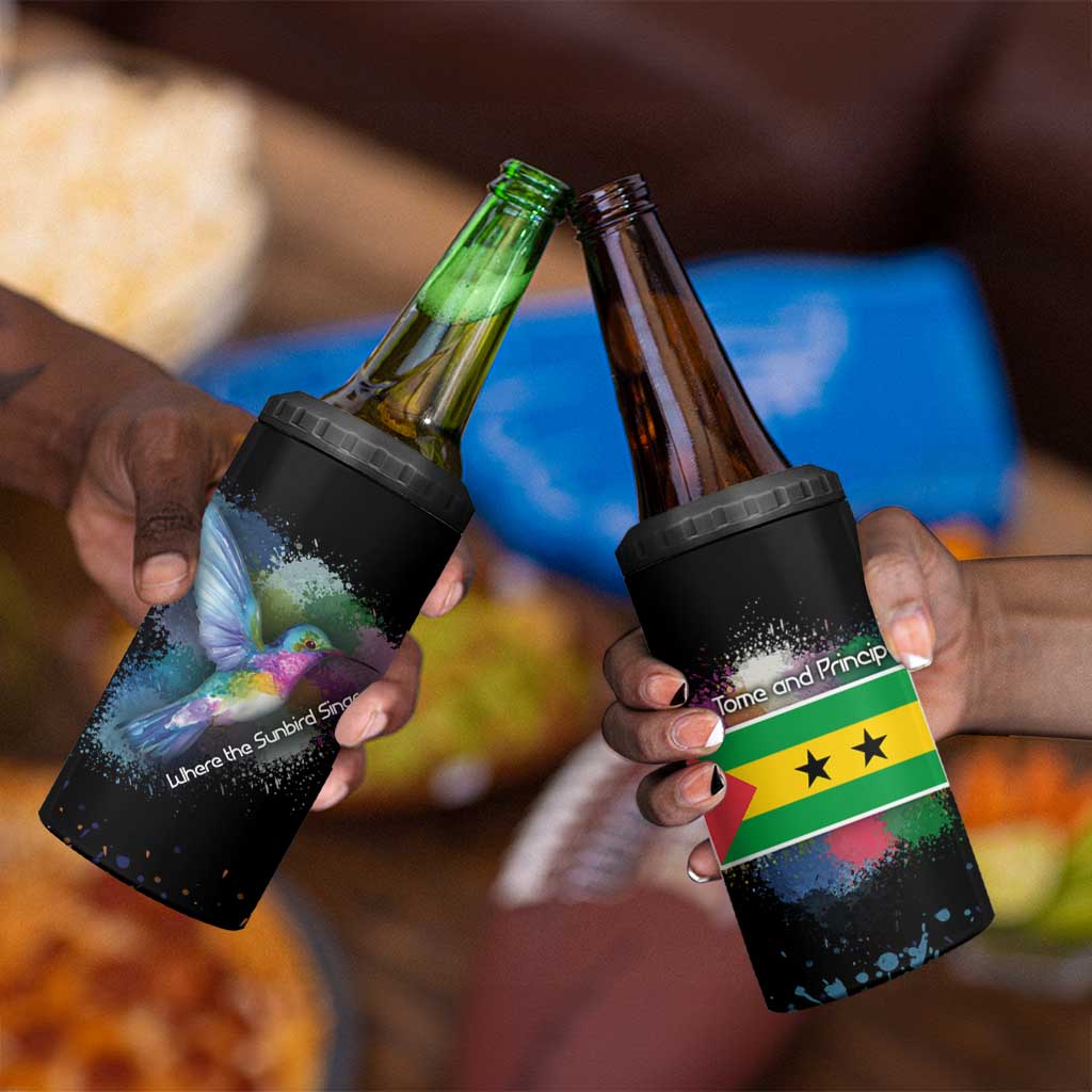 Where the Sunbird Sings 4 in 1 Can Cooler Tumbler Sao Tome and Principe Flag - Color Splash Art - African Pride