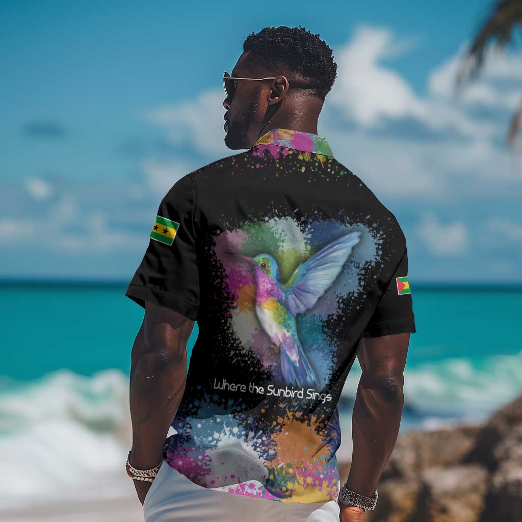Where the Sunbird Sings Hawaiian Shirt Sao Tome and Principe Flag - Color Splash Art - African Pride