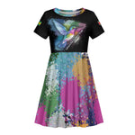 Where the Sunbird Sings Kid Short Sleeve Dress Sao Tome and Principe Flag - Color Splash Art - African Pride
