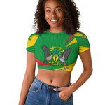 Sao Tome and Principe National Emblem Raglan Cropped T shirt Green Yellow Flag Pattern - African Pride
