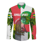Jungle Spirit Monkey Long Sleeve Button Shirt Sao Tome and Principe Tropical Flag Color - African Pride