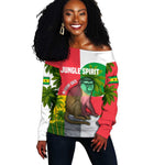 Jungle Spirit Monkey Off Shoulder Sweater Sao Tome and Principe Tropical Flag Color - African Pride