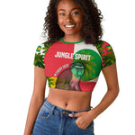 Jungle Spirit Monkey Raglan Cropped T shirt Sao Tome and Principe Tropical Flag Color - African Pride