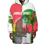Jungle Spirit Monkey Wearable Blanket Hoodie Sao Tome and Principe Tropical Flag Color - African Pride