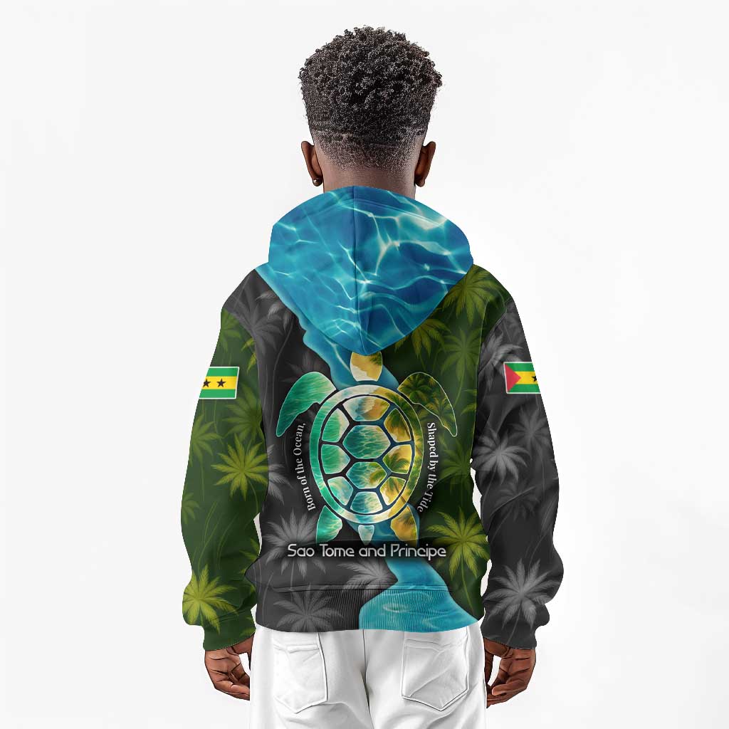 Sea Turtle Sao Tome and Principe Kid Hoodie Ocean Tide and Tropical Palm - African Pride