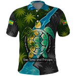 Sea Turtle Sao Tome and Principe Polo Shirt Ocean Tide and Tropical Palm - African Pride