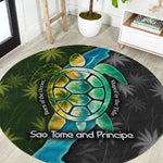 Sea Turtle Sao Tome and Principe Round Carpet Ocean Tide and Tropical Palm - African Pride