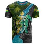 Sea Turtle Sao Tome and Principe T shirt Ocean Tide and Tropical Palm - African Pride