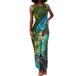 Sea Turtle Sao Tome and Principe Tank Maxi Dress Ocean Tide and Tropical Palm - African Pride