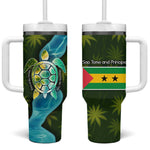 Sea Turtle Sao Tome and Principe Tumbler With Handle Ocean Tide and Tropical Palm - African Pride
