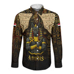 Anubis Egypt Long Sleeve Button Shirt Ancient Hieroglyph Pharaoh Spirit - African Pride