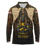 Anubis Egypt Long Sleeve Polo Shirt Ancient Hieroglyph Pharaoh Spirit - African Pride