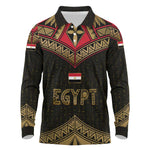 Ankh Eye of Horus Egypt Long Sleeve Polo Shirt Ancient Black Gold Hieroglyph Spirit - African Pride