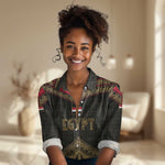 Ankh Eye of Horus Egypt Women Casual Shirt Ancient Black Gold Hieroglyph Spirit - African Pride