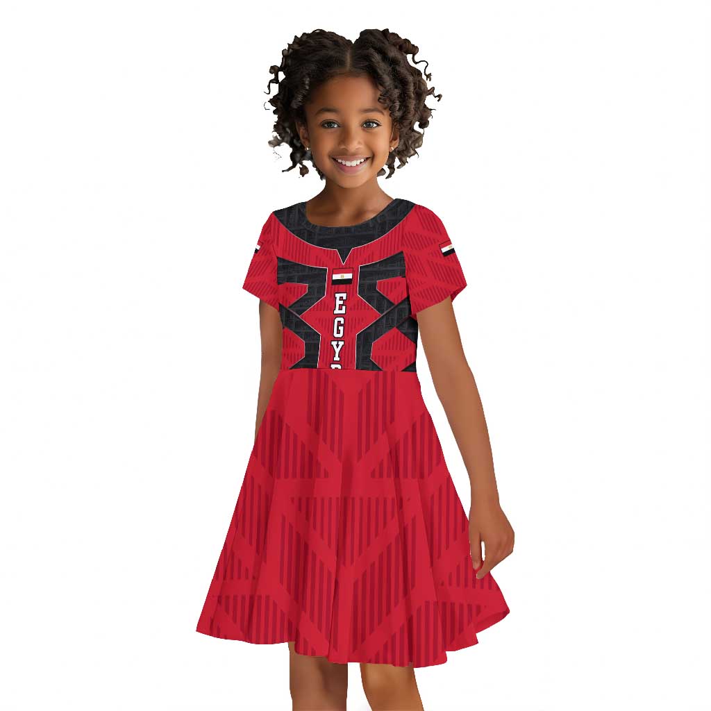 Egypt Flag Emblem Kid Short Sleeve Dress Red Black Bold Spirit - African Pride