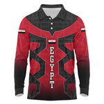 Egypt Flag Emblem Long Sleeve Polo Shirt Red Black Bold Spirit - African Pride