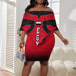 Egypt Flag Emblem Off Shoulder Short Dress Red Black Bold Spirit - African Pride