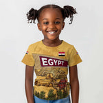 Egyptian Pyramids and Anubis Kid T shirt Camel Caravan Desert - African Pride