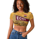 Egyptian Pyramids and Anubis Raglan Cropped T shirt Camel Caravan Desert - African Pride