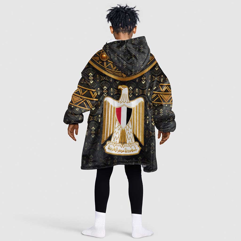Pharaoh King Tut Egypt Kid Wearable Blanket Hoodie Hieroglyphic Gold Pattern - African Pride