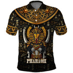 Pharaoh King Tut Egypt Polo Shirt Hieroglyphic Gold Pattern - African Pride