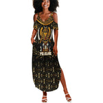Pharaoh King Tut Egypt Summer Maxi Dress Hieroglyphic Gold Pattern - African Pride