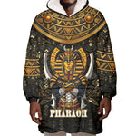 Pharaoh King Tut Egypt Wearable Blanket Hoodie Hieroglyphic Gold Pattern - African Pride