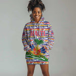 Haiti Christmas Hoodie Dress Blue Red Yellow Xmas Santa Sleigh and Coat of Arms - African Pride