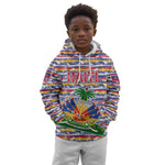 Haiti Christmas Kid Hoodie Blue Red Yellow Xmas Santa Sleigh and Coat of Arms - African Pride