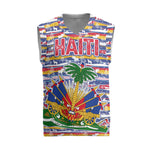 Haiti Christmas Knitted V-Neck Vest Blue Red Yellow Xmas Santa Sleigh and Coat of Arms - African Pride